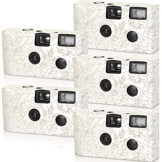 Hoteam Einwegkamera mit Blitz, 35 mm, für Hochzeit, Party, Rose, 5 Stück | Einwegfolie, integrierter Blitz, ideal für Versammlungen, Jubiläen, erfasst Momente, florales Design verschönert Tische
