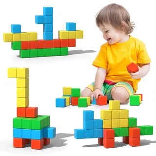 Asago Magnetische Bausteine 28 Stück - 3,4cm Große Magnetische Bauklötze für Kinder - 3D Magnetwürfel Montessori Spielzeug ab 3 Jahren - Mint Lernspielzeug, Kompatibel mit Anderen Marken