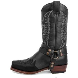 CrtTsks Herren Stiefel aus Leder Rindsleder mit Cowboy Biker Motorrad Boots Klassisch,Schwarz,48 EU - 48 EU