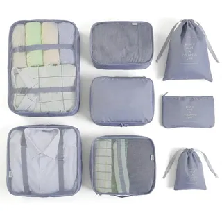 BillyBath 8-teiliges Koffer Organizer Set & Packwürfel | Platzsparende Packing Cubes für Kleidung. Perfekter Kofferorganizer mit Netzdesign, leichtes Reise Zubehör, Grau