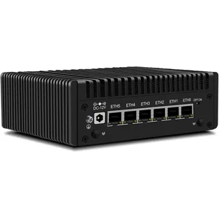 CWWK Mini PC Core i3 N300 Firewall Appliance, OPNsense Mini Computer mit 6 Port i226-V 2.5GbE LAN, F5 Fanless Micro PC ohne RAM/SSD/OS, USB Type-C, 4K 3-Display, TF, AES-NI