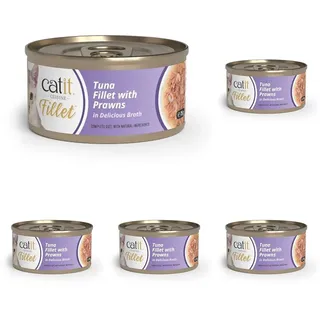 Catit Cuisine - Thunfisch-Filet mit Garnelen in köstlicher Brühe, 75g (Packung mit 5)