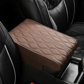 WETCL Armlehnen Polster Auto echtem Rindsleder für VW Amarok 2010-2024, Center Console Lederpolster Mittelarmlehne Abdeckung zubehör,Brown