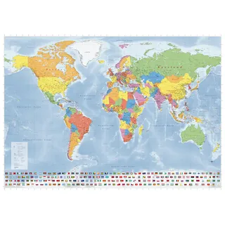 GeoMetro Weltkarte Länder der Erde XXL Poster auf Deutsch, 140 x 100 cm, aktuelle Neuauflage, mit Flaggen, matt, made in Germany