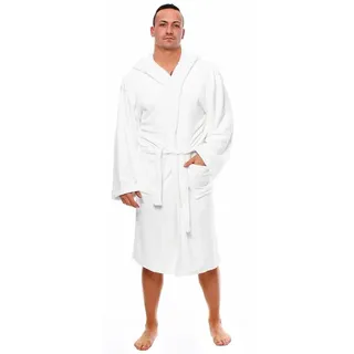 L.E.M.B. Hometrends Herren Damen Bademantel Kingston Microfaser Morgenmantel mit Kapuze weiß L - L