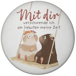 speecheese Meerschweinchen Magnet rund mit Spruch Zeitverschwendung am liebsten mit dir Ideal für Freunde Freundin Blumenkranz-Motiv Geburt Geburtstag feiern das Leben