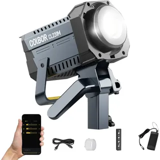 Videoleuchte, COLBOR CL220M Lite 220W Dauerlicht 5600K Daylight CRI96+ 10,800Lux at 1m Bowens Mount App-Steuerung 7 Lichteffekte Tageslight ür Videoaufnahme, Videoleuchte-LED-Studio-Lampe-Fotografie