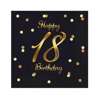 Playflip 20 Servietten schwarz gold Zahl 18