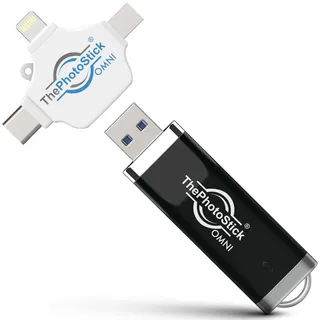 ThePhotoStick Omni 128 GB – Sichere Sicherung und Übertragung | Digitale Dateiorganisation | USB- und Multiport-Anschluss für Handys, Tablets und Computer | Tragbarer externer Speicher
