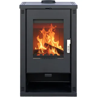 Kaminofen holzofen ALAZ K10M Schwarz 10 kW, Kamin Heizofen Dauerbrandofen Holzofen, Кaminholz Hüttenofen, Кaminfeuer, Briketts Kamin, Fireplace Wood