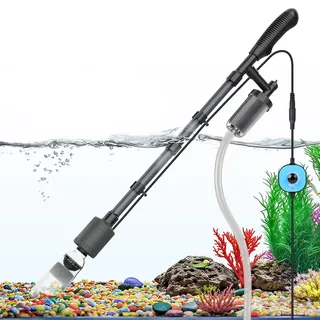 fishkeeper Mulmsauger Aquarium Elektrisch mit Einstellbar Durchfluss DC Controller, 6-in-1 Multifunktions Aquarium Sauger Bodengrund Reinigen, 25W Sichere Elektrische Wasserwechsel Set & Kiesreiniger