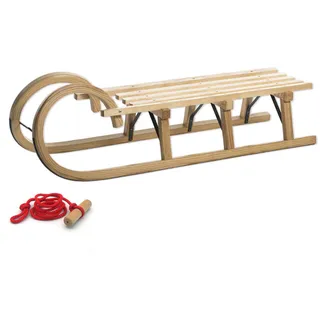 Gloco Gebirgsrodel 115 cm Lattensitz Esche - Holzschlitten Zugseil mit Holzgriff