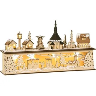 Homcom Weihnachtsdorf Kirche mit integrierter LED-Beleuchtung 45 x 10 x 25 cm beige
