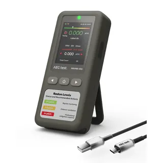 AEGTEST HOUND-1011 tragbarer Radon-Detektor für Zuhause, leicht, hochpräziser Sensor, 45 Tage Überwachung, einfach zu bedienen, Kurz- und Langzeitmessung in pCi/L oder Bq/m3, für Keller – Grau