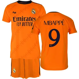 Air Val International Real Madrid T-Shirt und Hose, zweites Team Saison 24/25, MBAPPE, Kinder 14 Jahre, Replik mit offizieller Lizenz, orange, 14 Años - 14 Jahre