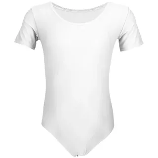 Aquarti Mädchen Kurzarm Ballettanzug Einfarbig, Farbe: Weiß, Größe: 128 - 128