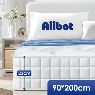 Aiibot Matratze 90x200 cm, Höhe 23cm, orthopädische 7-Zonen Federkernmatratze 90x200, Matratzen, Federkernmatratzen mit Spannbettlaken