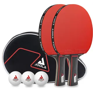 Joola Duo Pro Tischtennis-Set - 3 Tischtennisbälle + Tischtennishülle, rot/schwarz, 6-teilig