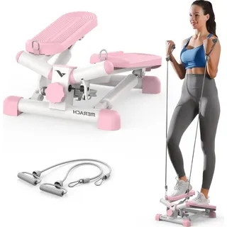 Merach & Mini Stepper 2-in-1 mit Lcd-display – Widerstandsseilen bis 150 kg, Heimtrainer für Beine, Po & Arme, Rosa