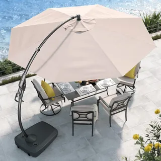 Grand patio Sonnenschirm Sonnenschutz Balkon 350 cm, Marktschirm Ampelschirm mit Ständer & Kurbel, mit Schirmhülle, Groß Sonnenschirme Terrassenschirm für Garten, Balkon, Terrasse, Strand (Beige)