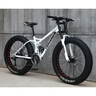 Kcolic Mountainbike 24/26 Zoll, Fatbike Für Erwachsene, 21 Gang Fahrrad, Rahmen Aus Kohlenstoffstahl, Doppelte Vollfederung, Doppelscheibenbremse A,26inch