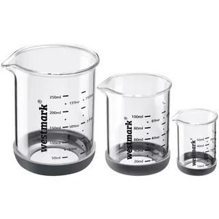 Westmark Messglas-Set – Spülmaschinengeeignetes Messbecher-Set aus Borosilikatglas, hitzebeständig, Skalen: ml, Tbsp, tsp & fl oz – 50 100 250 ml