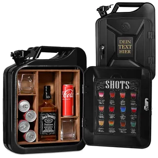 Maverton 20L Kanister Mini Bar mit Gravur - Jerrycan schwarzer Metall Mobile Bar - Geburtstagsgeschenk für Männer personalisierte Geschenke für Männer - Abschließbarer Minibar - Größe: 36x47x18cm