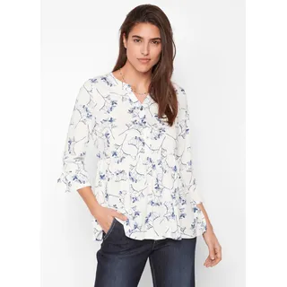 bonprix Tunikashirt BONPRIX, Damen, Gr. 48/50 (XL), wollweiß floral, Obermaterial: 50% Baumwolle, 50% Viskose, ausgestellt, Shirts, ausgestellte Passform, 3/4-Ärmel, für Frühling und Sommer