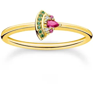 THOMAS SABO Damenring mit Wassermelonen Motiv 925er Sterlingsilber mit 750er Gelbgold Vergoldung mit Zirkonia in Grün, Pink und Weiß, Größe: 54, TR2353-488-7-54