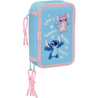Safta Stitch Happy Schulmäppchen mit 37 nützlichen Utensilien, Federmäppchen für Kinder, ideal für Kinder von 5 bis 14 Jahren, bequem und vielseitig, Qualität und Widerstandsfähigkeit, 12,5 x 5,5 cm