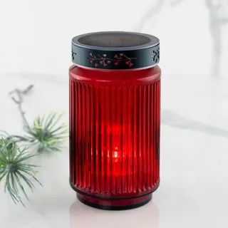 HOFER Solar Grablicht LED aus Glas, Grabkerze, Grablaterne, rot