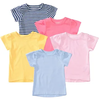 Staccato T-Shirt STACCATO, Mädchen, Gr. 74/80, bunt, Oberstoff: 100% Baumwolle., gestreift, unifarben, Basic, normal, Rundhals, Shirts T-Shirt, 5er-Pack