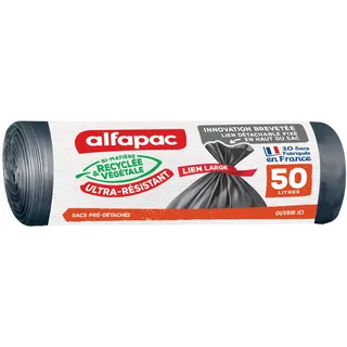 Alfapac - Ultra-strapazierfähige Müllbeutel, recycelt, Maxi-Gewicht mit breitem Band, Schwarz, 50 l (68 x 80 cm)