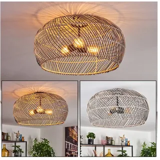 hofstein Deckenleuchte Deckenlampe aus Metall/Bambus in Schwarz/Natur, ohne Leuchtmittel, Boho-Style, skandinavisches Design, Schirm Ø 50cm, Lichteffekt, 3x E27 beige|schwarz