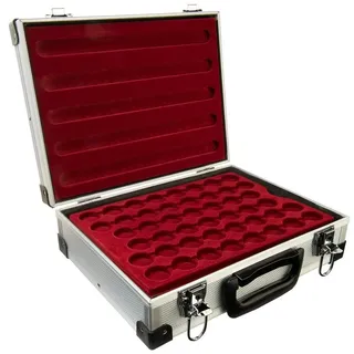 MC.Sammler Alu Münzenkoffer Münzkoffer inkl 5 Münztableaus für 230 Stk 2 Euro Münzen in Kapseln bis 31mm (ohne Münzkapseln) - Rot/Schwarz
