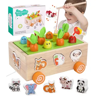 Montessori Holzspielzeug - Karottenspiel & Magnetangel Motorikspielzeug, Kinderspielzeug für 1-3 Jährige, Geschenk für Jungen & Mädchen
