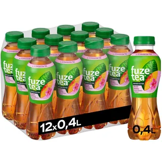 Fuze Tea Schwarzer Tee Pfirsich Hibiskus - Fusion aus Tee, Saft und Kräutern mit Kombination aus Pfirsich und Hibiskus - kalorienarmer Eistee aus nachhaltigem Anbau - Einweg Flaschen (12 x 400 ml)