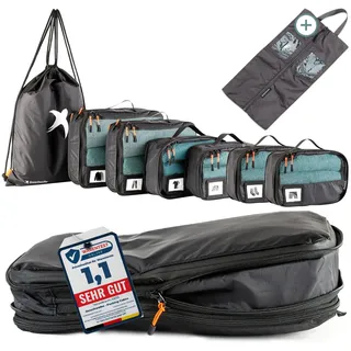 SEESCHWALBE Packing Cubes Compression | Premium Packwürfel kompression als ultraleichte Rucksack Organizer oder Koffer Organizer | inkl. Schuhbeutel (8-teilig, schwarz)