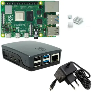 Raspberry Pi 4 8GB Starter-Kit schwarz | 5V 3A USB-C Netzteil | Gehäuse | Kühlkörper | Raspberry Pi 4 Model B 8 GB RAM