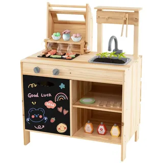 Costway Matschküche Kinderküche Spielküche Outdoor Holz, Kindergrill BBQ, Grill