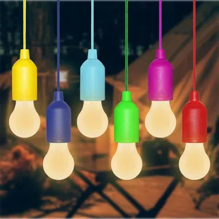 6 Stück Campinglampe, Light LED Camping, mit Zugschalter, Batteriebetrieben Tragbare LED Lampen, Zeltlampe Glühbirne, für BBQ, Camping, Zelt, Garten, Party Dekoration(Warmweiß 3000K)