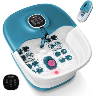 Fußsprudelbad mit Massage und Heizfunktion | Faltbares Fußmassagegerät | Fernbedienung | Wärmefunktion | Fußreflexzonen Massage | Timer| Fußbad mit 16 Shiatsu-Rollen (Blau)