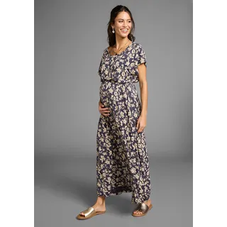 NEUN MONATE Umstandskleid "Langes Schwangerschafts- und Still-Kleid", Damen, Gr. 42, N-Gr, blau (blau geblümt), Jersey, Obermaterial: 95% Viskose, 5% Elasthan.