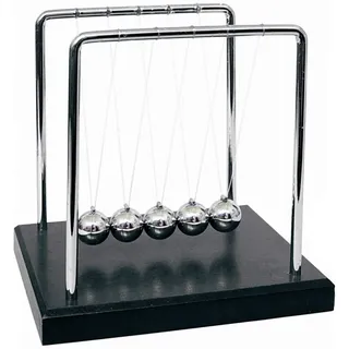 GOODS+GADGETS® Kugelpendel Newton-Pendel mit 5 Chromkugeln | Kugelstoßpendel – Büroklassiker der 70er & 80er – Schreibtisch-Deko, 92 x 77 x 91 mm