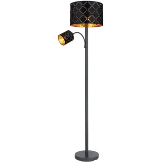 ETC Shop Stehlampe mit Leselampe Wohnzimmer Stehleuchte Leseleuchte Deckenfluter Schwarz Gold, Leselampe flexibel Dekorstanzungen, 1x E27 1x E14, DxH 35 x 162 cm