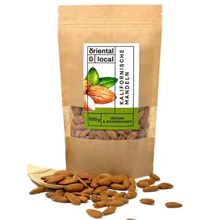 Oriental & Local Kalifornische Mandeln 500g - Mandeln Ganz - Mandeln Naturbelassen - Gesunde Snacks - Almonds 0,5kg