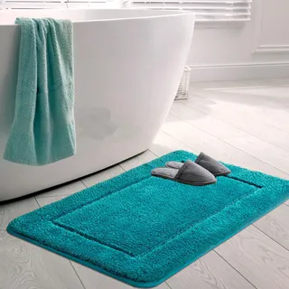 SOANNY Badematte, Mikrofaser, rutschfest & waschbar, 60x90 cm, Türkis | Saugfähig & schnelltrocknend, weicher Badteppich für Bad, Dusche und WC; auch als Fußmatte oder Eingangsteppich
