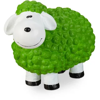 Relaxdays XXL Gartenfigur Schaf, Tierfigur, wetterfest, handbemalte Gartendeko, innen & außen, Keramik, 44 cm, grün
