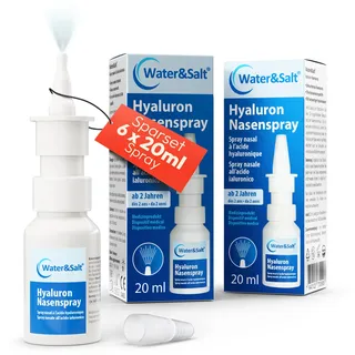 Water&Salt® Hyaluron Nasenspray 6x20ml [LANGANHALTENDE BEFEUCHTUNG BEI TROCKENER NASE] – ohne Konservierungsstoffe, mit hochwertiger Hyaluronsäure – Nasenpflegespray für die ganze Familie