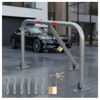 Melko Parkplatzsperre Klappbar Mit 3 Schlüssel Parkplatzbügel Parkpfosten Sperrpfosten Poller Parkplatzblockierer inkl. 6 Bodenanker